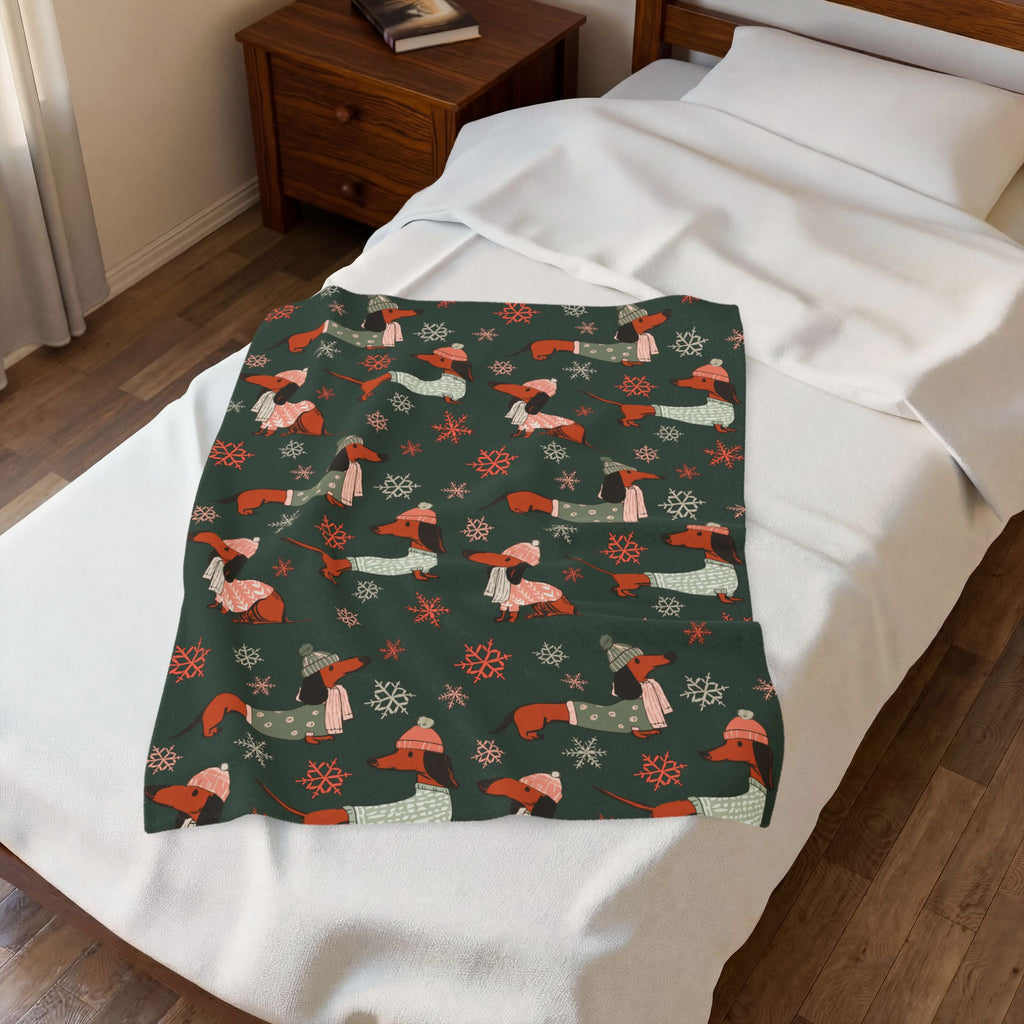 Dachshund Through The Snow (Evergreen) - Plush Blanket