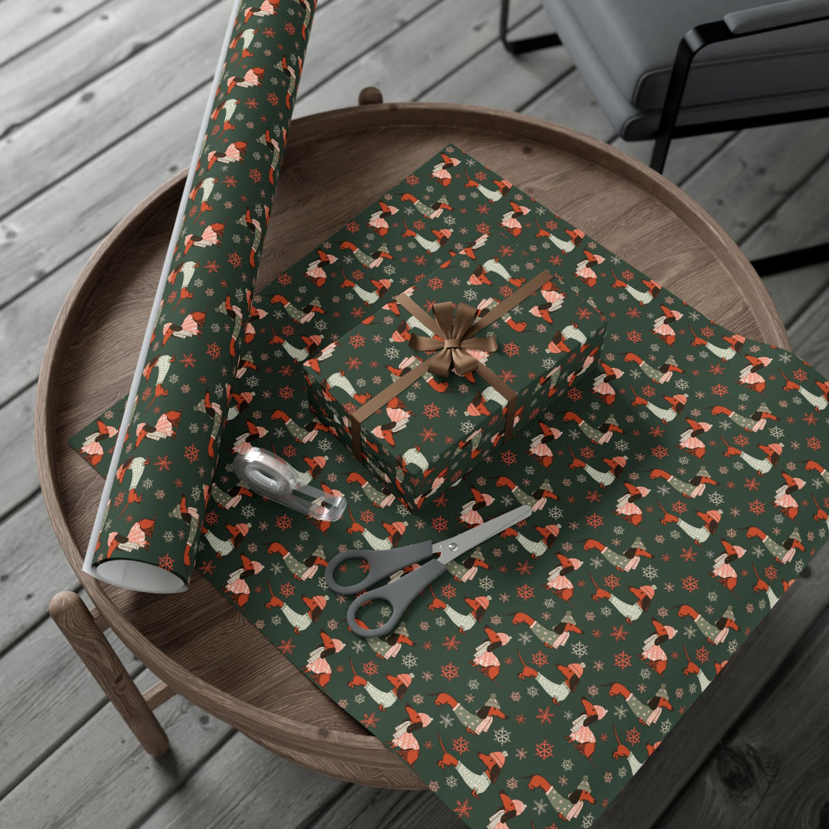 Dachshund Through The Snow (Evergreen) - Wrapping Paper