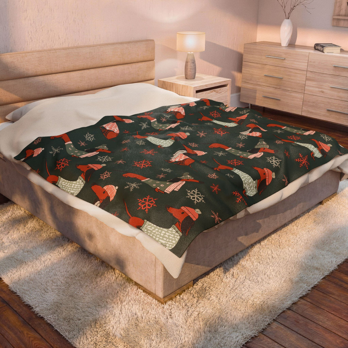 Dachshund Through The Snow (Evergreen) - Plush Blanket