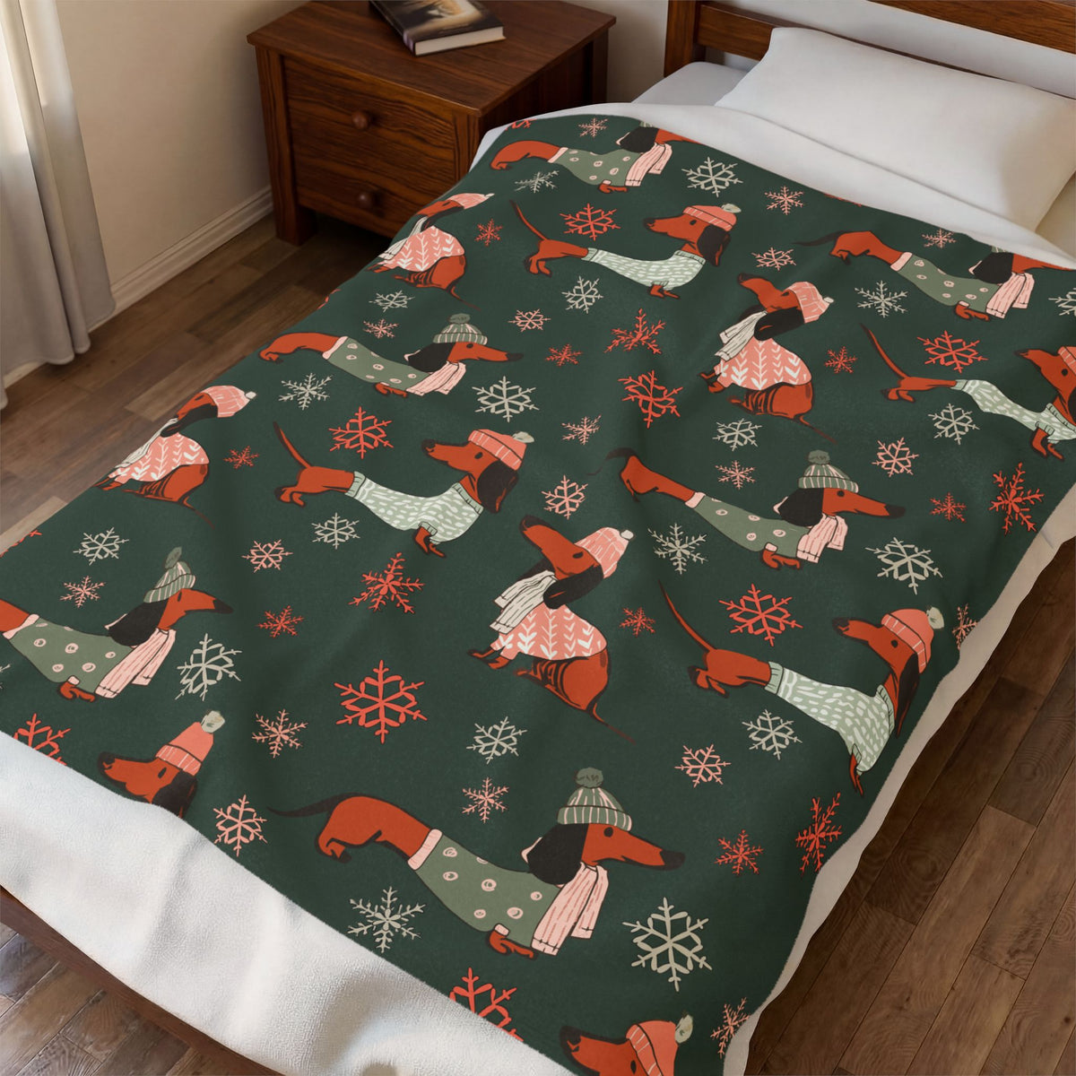 Dachshund Through The Snow (Evergreen) - Plush Blanket