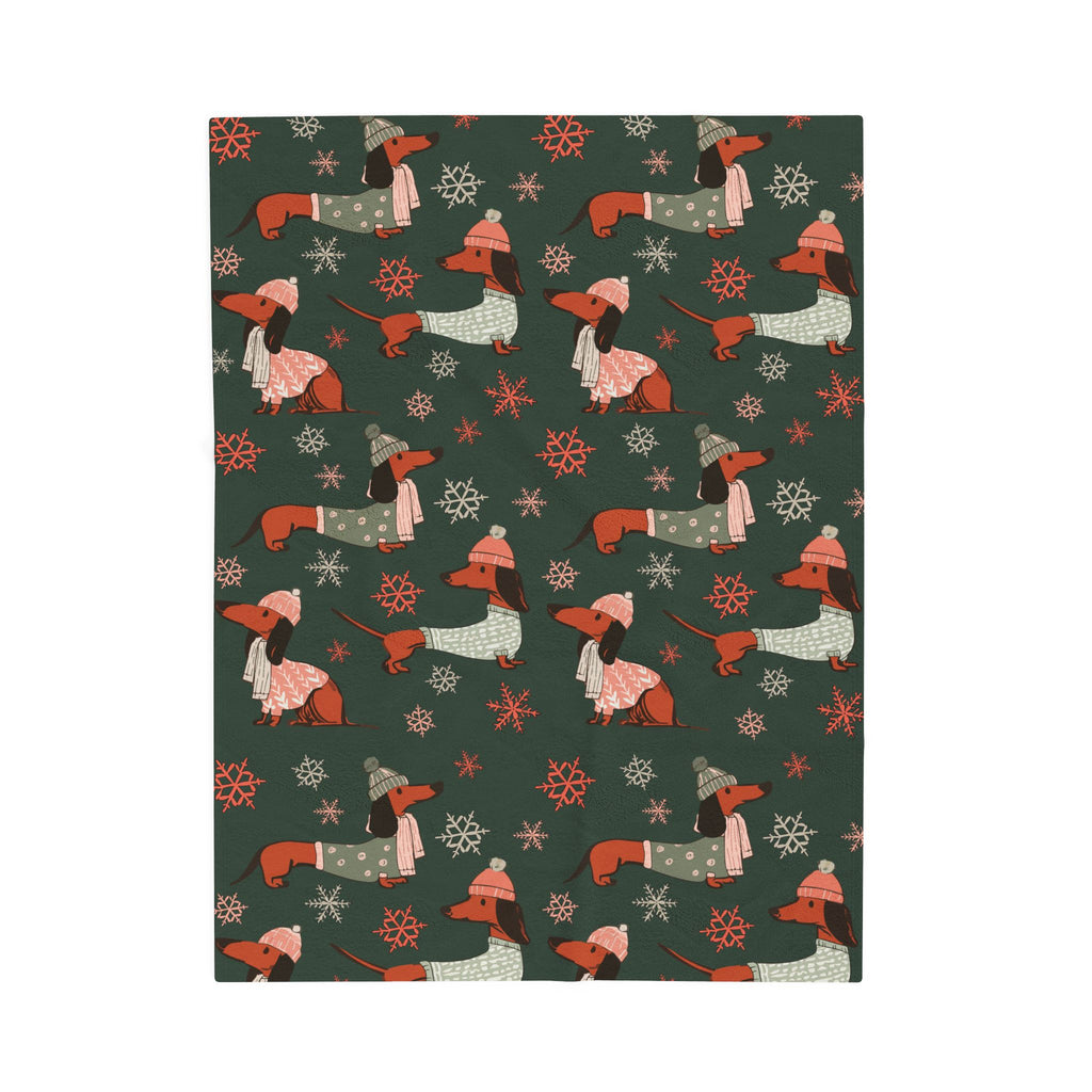 Dachshund Through The Snow (Evergreen) - Plush Blanket