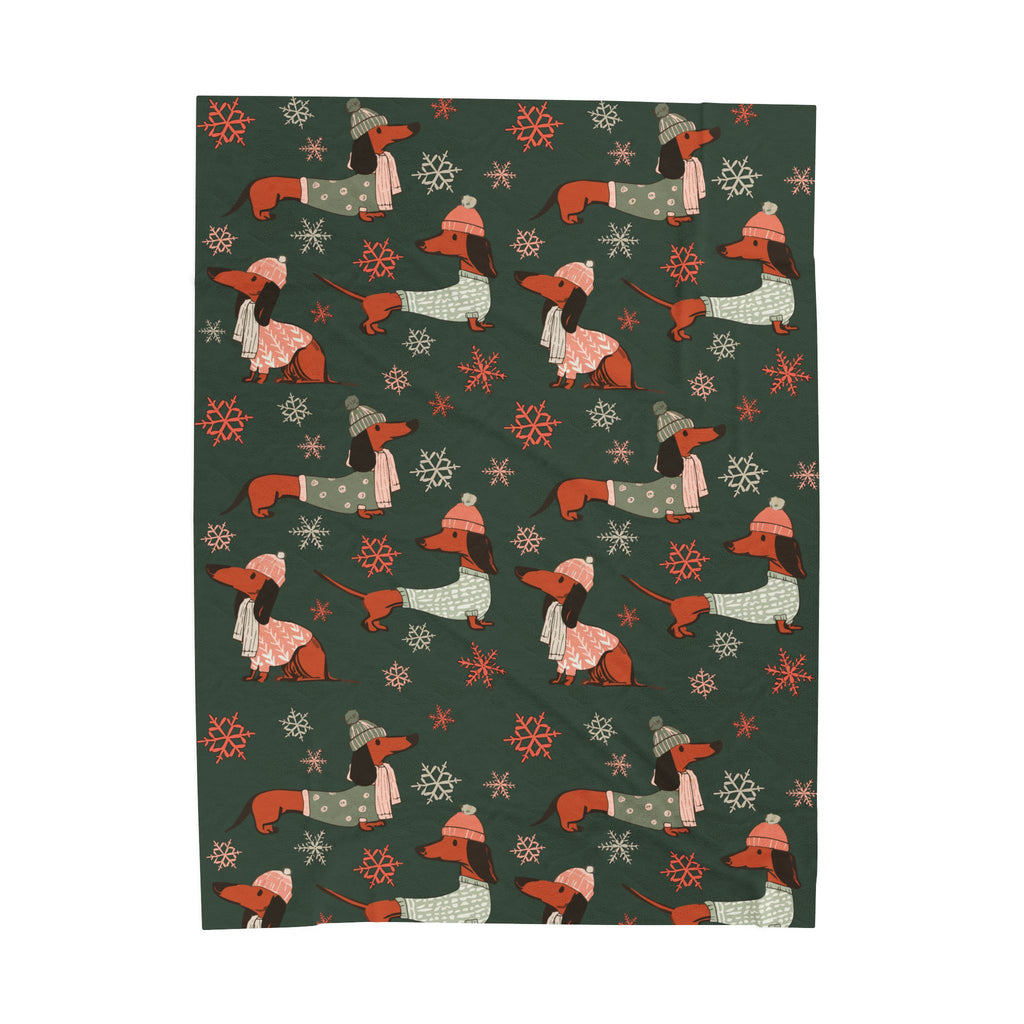Dachshund Through The Snow (Evergreen) - Plush Blanket